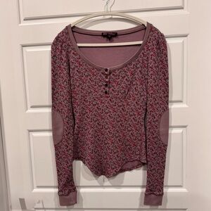 Vintage Y2K Betsey Johnson Lavender Floral Henley Top Made in USA Size S